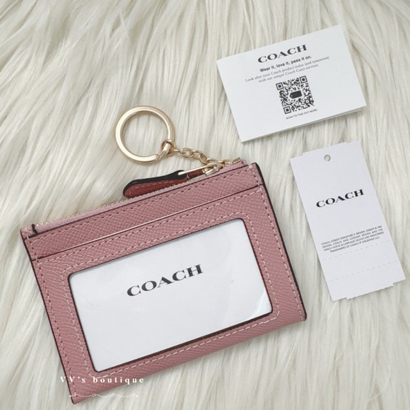 NWT Coach Mini Skinny Id Case Card Holder Wallet Saffiano Leather Pink 88250 - Picture 2 of 4